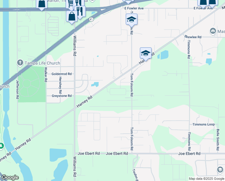 map of restaurants, bars, coffee shops, grocery stores, and more near 9613 Harney Road in Thonotosassa