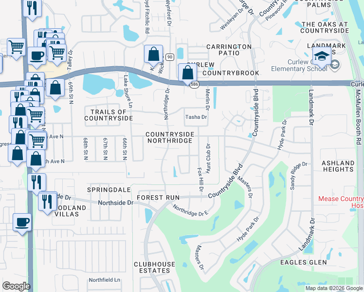 map of restaurants, bars, coffee shops, grocery stores, and more near 2724 Redford Court East in Clearwater