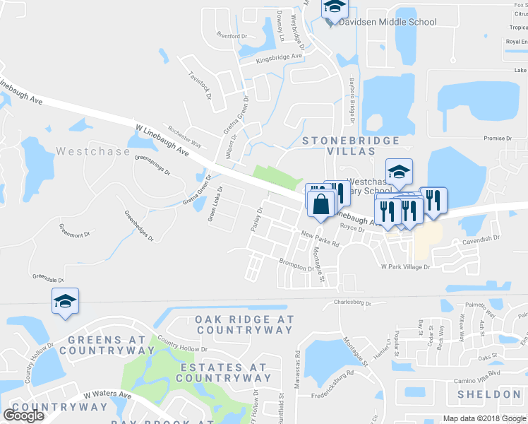 map of restaurants, bars, coffee shops, grocery stores, and more near 10043 New Parke Road in Tampa