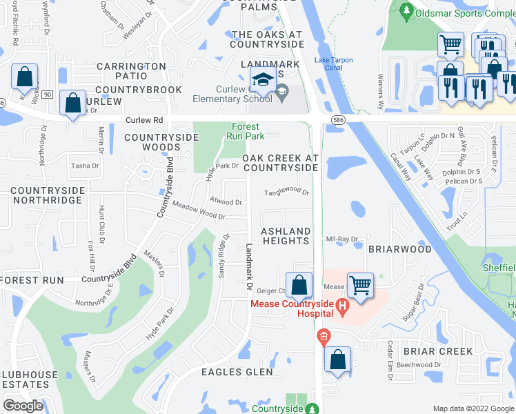 map of restaurants, bars, coffee shops, grocery stores, and more near 3016 Ashland Terrace in Clearwater