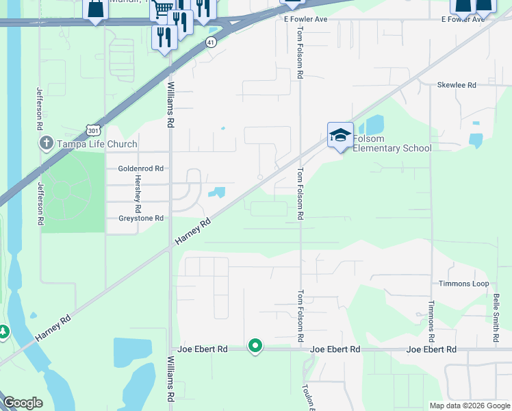 map of restaurants, bars, coffee shops, grocery stores, and more near 9610 Summers Cay Circle in Thonotosassa