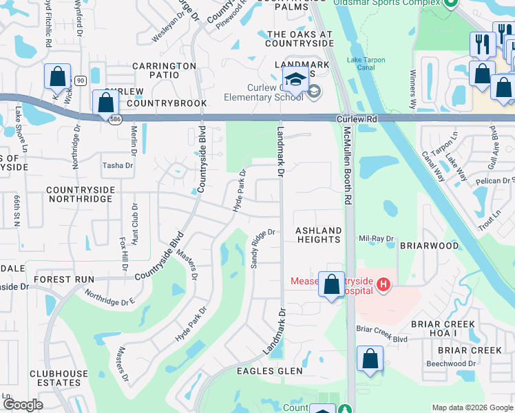 map of restaurants, bars, coffee shops, grocery stores, and more near 2977 Atwood Drive in Clearwater