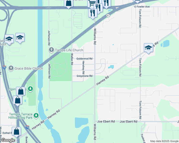 map of restaurants, bars, coffee shops, grocery stores, and more near 9411 Grandfield Road in Thonotosassa