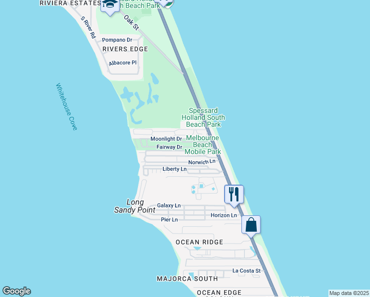 map of restaurants, bars, coffee shops, grocery stores, and more near 429 Eagle Place in Melbourne Beach