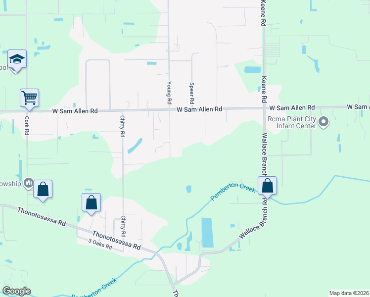 map of restaurants, bars, coffee shops, grocery stores, and more near 3004 Young Road in Plant City