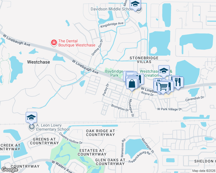 map of restaurants, bars, coffee shops, grocery stores, and more near 10053 New Parke Road in Tampa