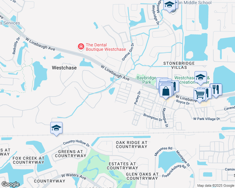 map of restaurants, bars, coffee shops, grocery stores, and more near Marchmont Court in Tampa