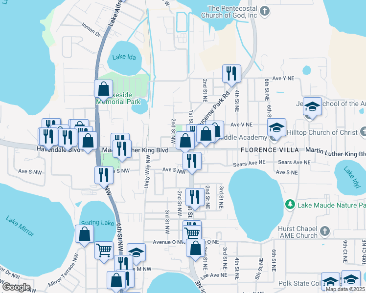 map of restaurants, bars, coffee shops, grocery stores, and more near 125 Florida 544 in Winter Haven
