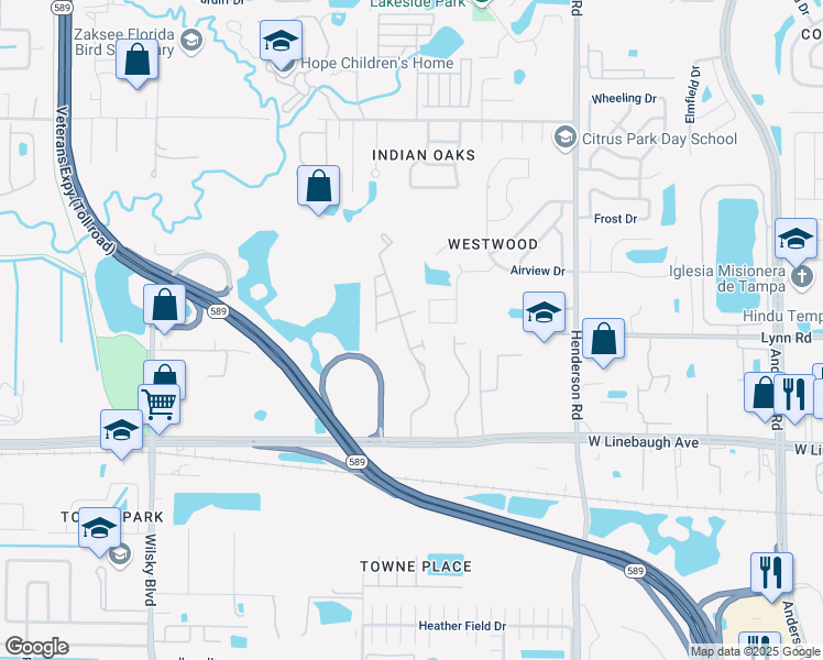 map of restaurants, bars, coffee shops, grocery stores, and more near 10129 Westpark Preserve Boulevard in Tampa