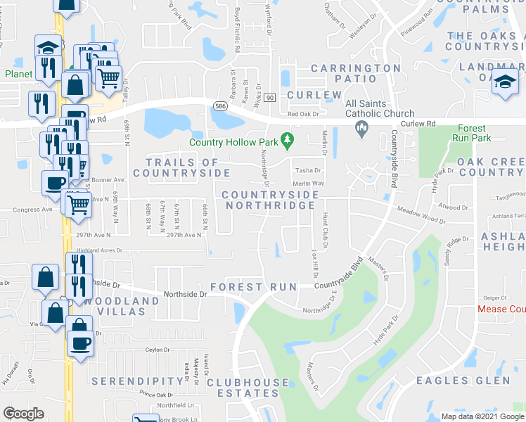 map of restaurants, bars, coffee shops, grocery stores, and more near 2694 Redford Court West in Clearwater