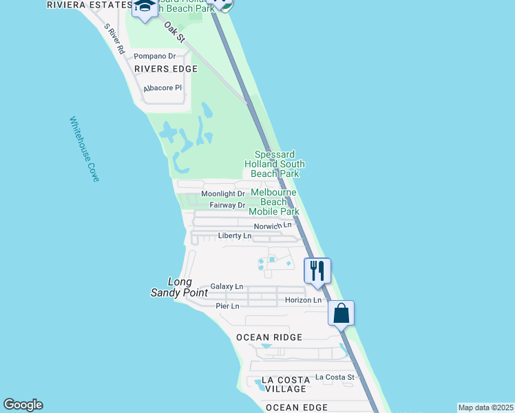 map of restaurants, bars, coffee shops, grocery stores, and more near 429 Eagle Place in Melbourne Beach