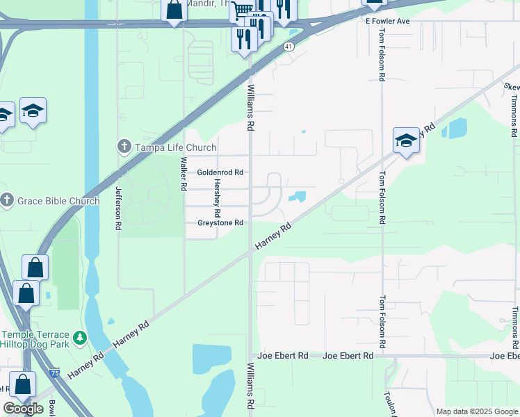 map of restaurants, bars, coffee shops, grocery stores, and more near 9508 Lake Park Drive in Thonotosassa