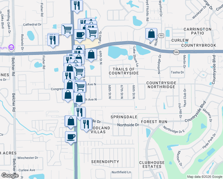 map of restaurants, bars, coffee shops, grocery stores, and more near 29762 67th Way North in Clearwater