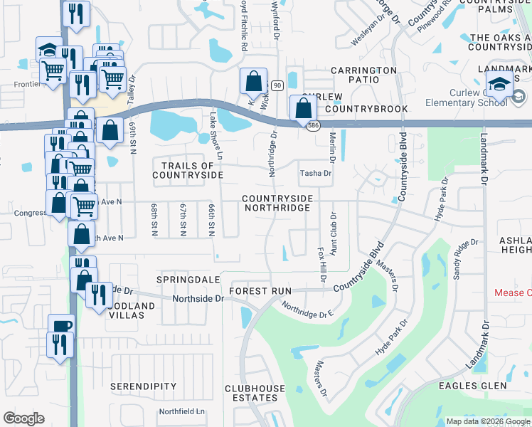 map of restaurants, bars, coffee shops, grocery stores, and more near 2694 Redford Court West in Clearwater