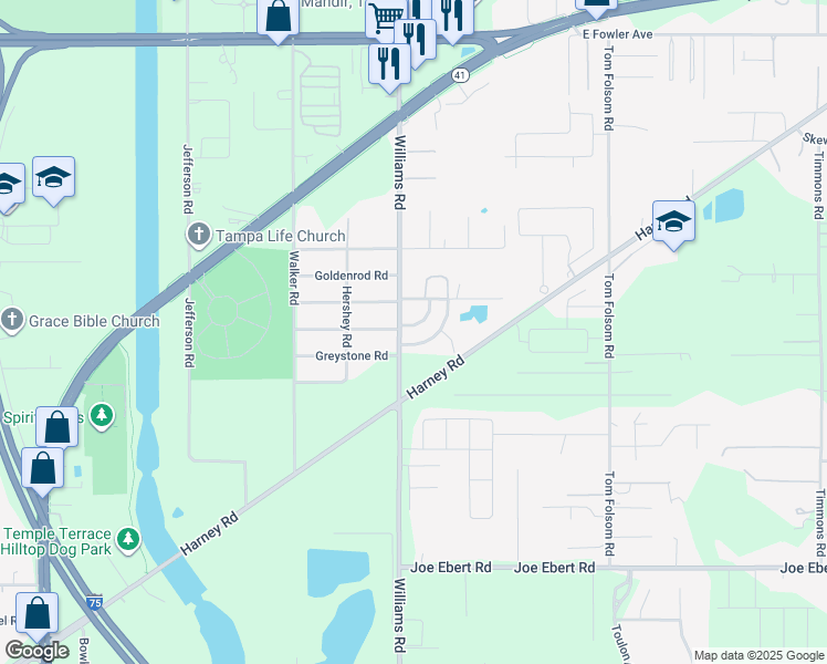 map of restaurants, bars, coffee shops, grocery stores, and more near 9509 Fieldview Circle in Thonotosassa