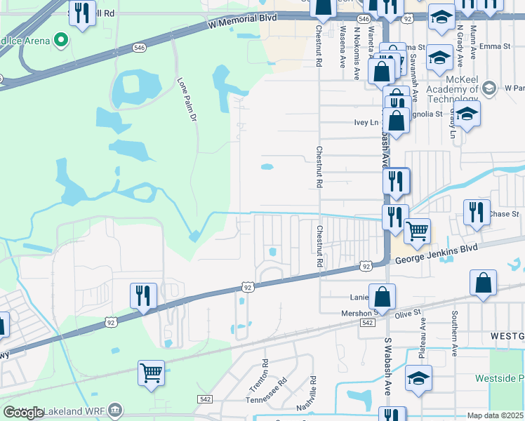 map of restaurants, bars, coffee shops, grocery stores, and more near 411 Alice Drive in Lakeland