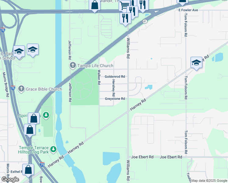 map of restaurants, bars, coffee shops, grocery stores, and more near 9319 Grandfield Road in Thonotosassa