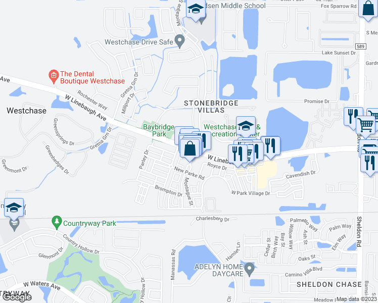 map of restaurants, bars, coffee shops, grocery stores, and more near 9904 West Linebaugh Avenue in Tampa