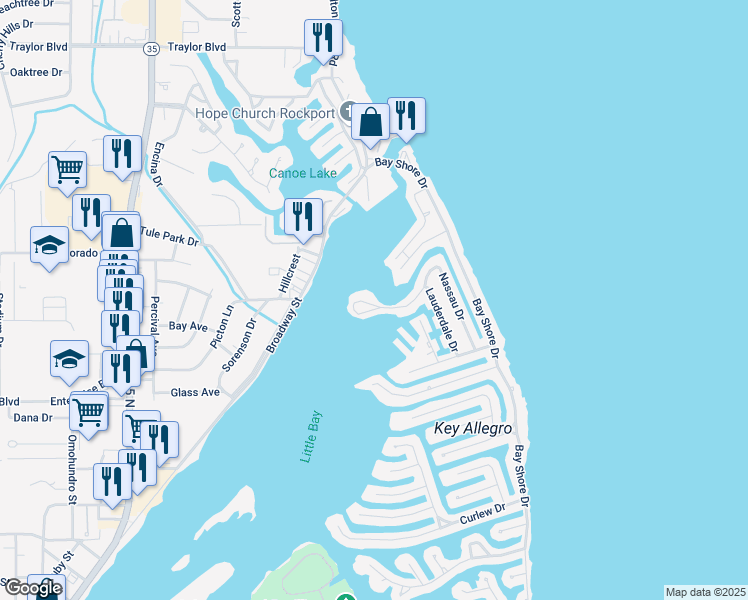 map of restaurants, bars, coffee shops, grocery stores, and more near 63 Nassau Drive in Rockport