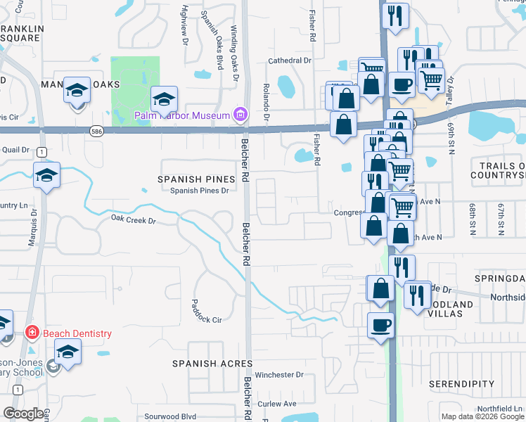 map of restaurants, bars, coffee shops, grocery stores, and more near 2207 Margaret Way in Dunedin