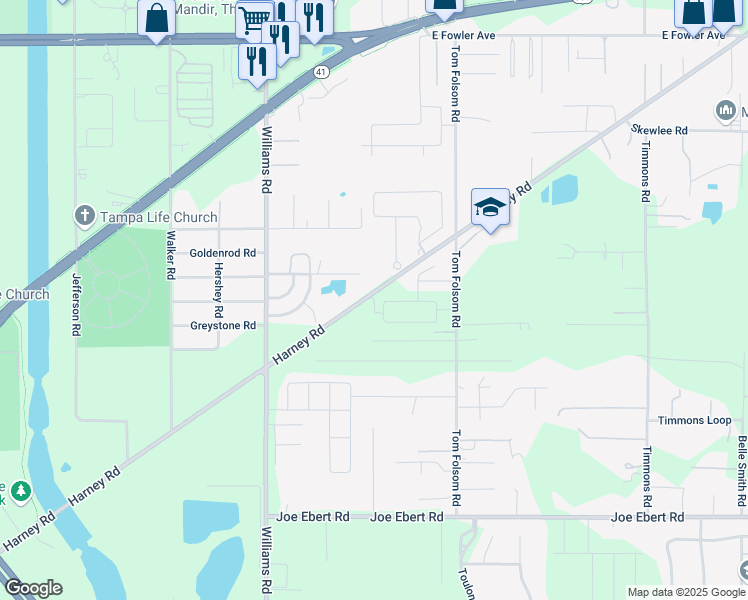 map of restaurants, bars, coffee shops, grocery stores, and more near 9613 Harney Road in Thonotosassa