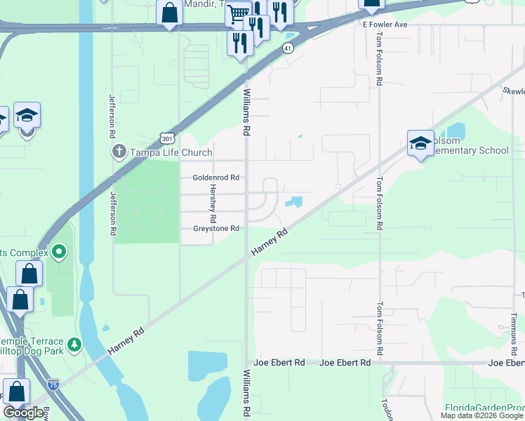map of restaurants, bars, coffee shops, grocery stores, and more near 9519 Fieldview Circle in Thonotosassa