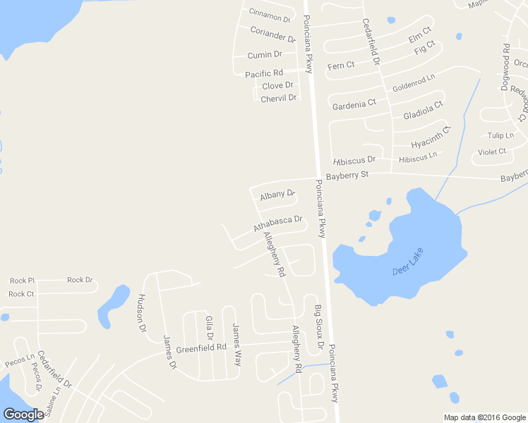 map of restaurants, bars, coffee shops, grocery stores, and more near Albany Drive in Poinciana