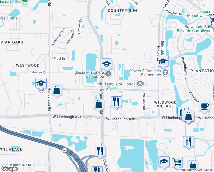 map of restaurants, bars, coffee shops, grocery stores, and more near 5914 Lynn Road in Tampa