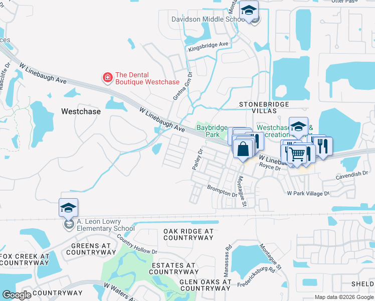 map of restaurants, bars, coffee shops, grocery stores, and more near 10415 Green Links Drive in Tampa