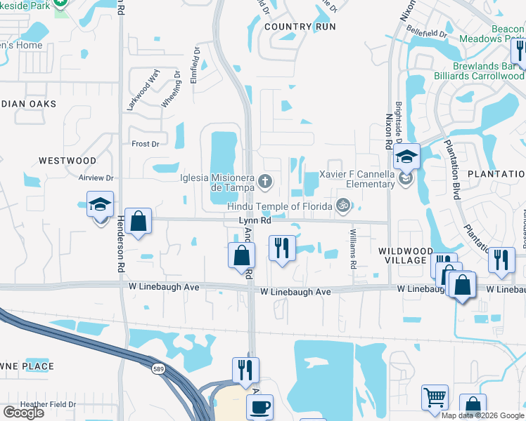 map of restaurants, bars, coffee shops, grocery stores, and more near 5914 Lynn Road in Tampa