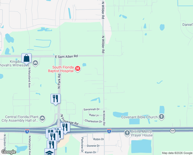 map of restaurants, bars, coffee shops, grocery stores, and more near 3109 North Wilder Road in Plant City