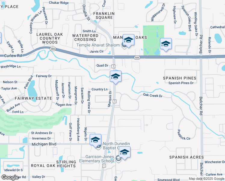 map of restaurants, bars, coffee shops, grocery stores, and more near 2535 Marquis Drive in Dunedin