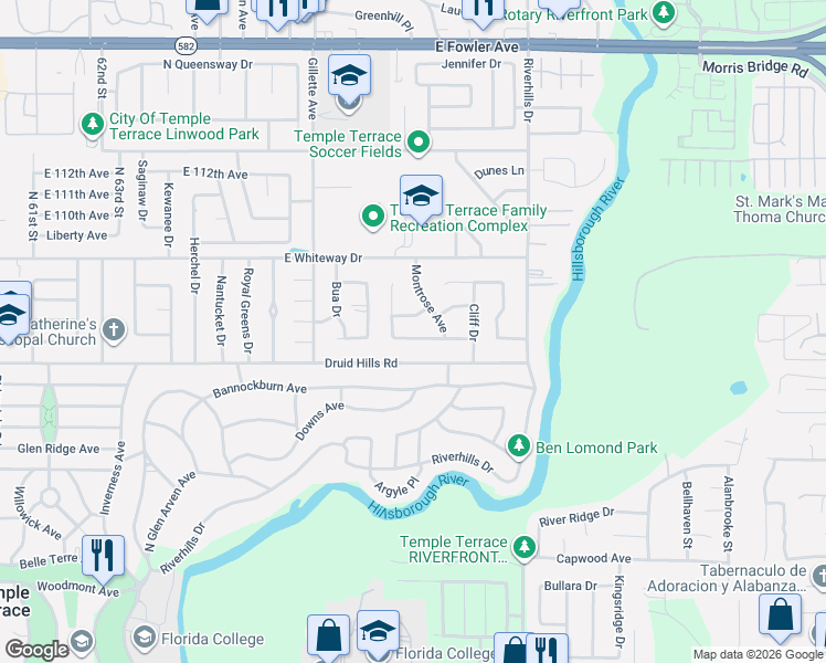 map of restaurants, bars, coffee shops, grocery stores, and more near 6622 Glencoe Drive in Tampa