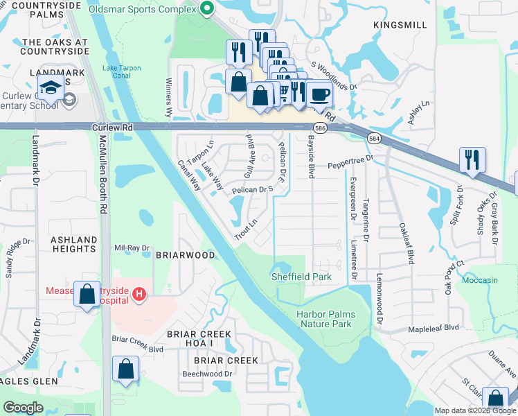 map of restaurants, bars, coffee shops, grocery stores, and more near 498 Tuna in Oldsmar