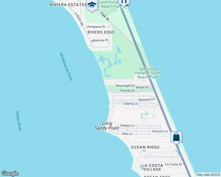 map of restaurants, bars, coffee shops, grocery stores, and more near 447 Fairway Drive in Melbourne Beach