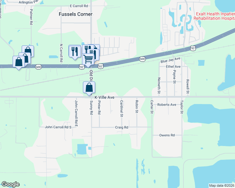 map of restaurants, bars, coffee shops, grocery stores, and more near 4221 K-Ville Avenue in Auburndale