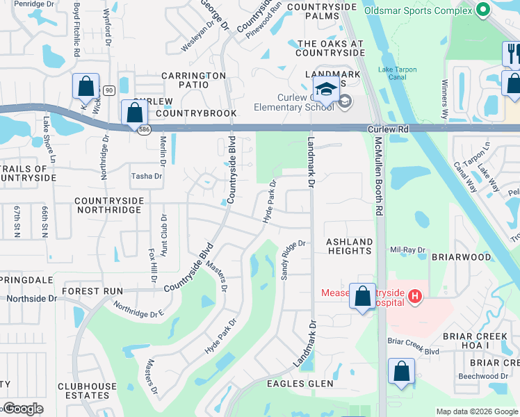 map of restaurants, bars, coffee shops, grocery stores, and more near 2934 Meadow Wood Drive in Clearwater