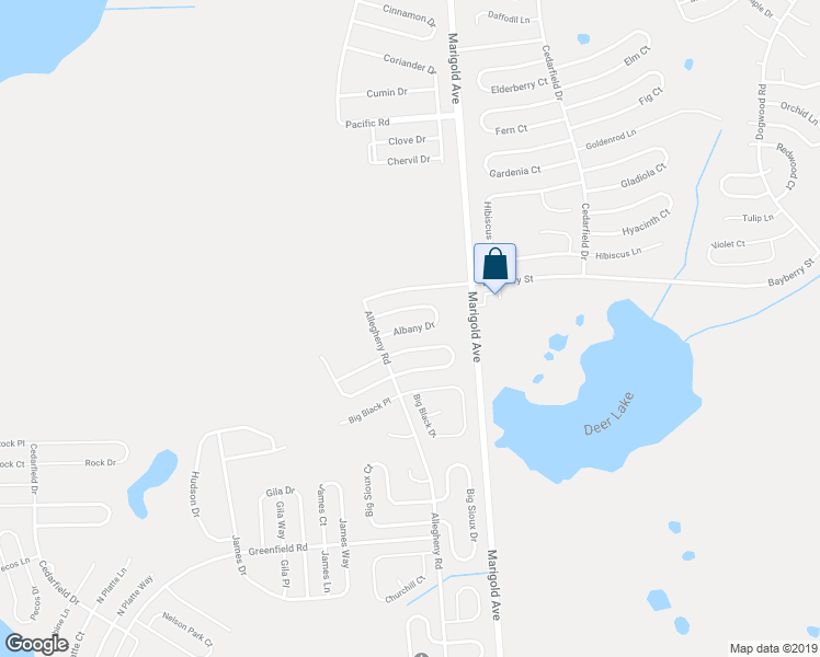 map of restaurants, bars, coffee shops, grocery stores, and more near Albany Drive in Poinciana