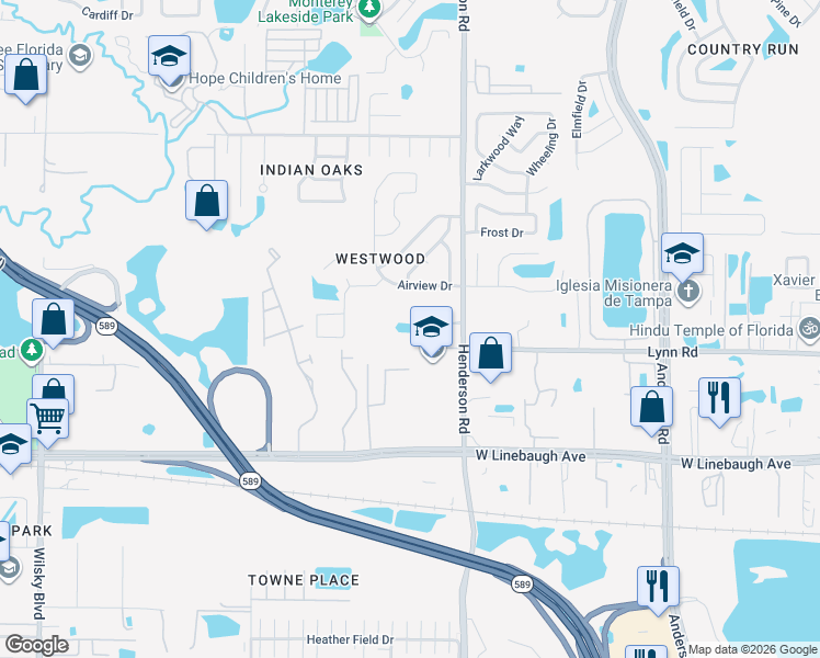 map of restaurants, bars, coffee shops, grocery stores, and more near 6611 Pullen Court in Tampa