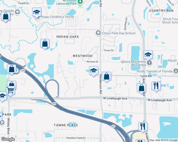map of restaurants, bars, coffee shops, grocery stores, and more near 6611 Pullen Court in Tampa