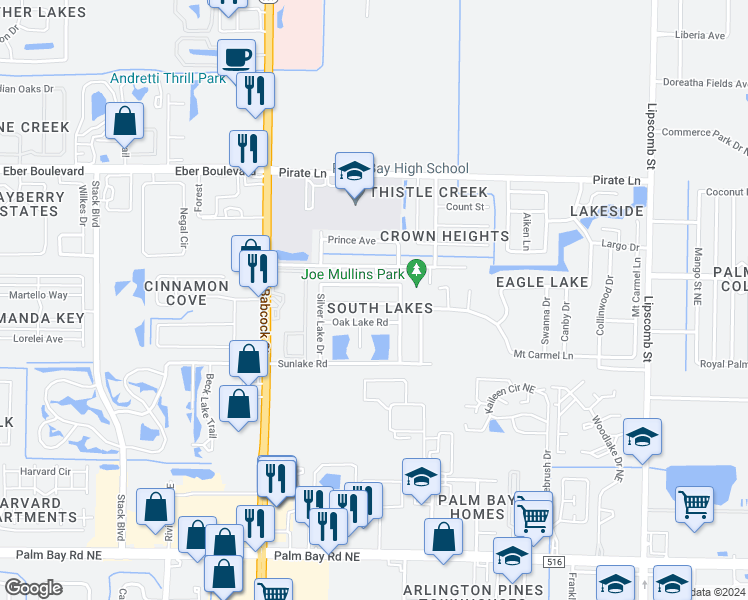 map of restaurants, bars, coffee shops, grocery stores, and more near 234 Twin Lakes Road in Melbourne