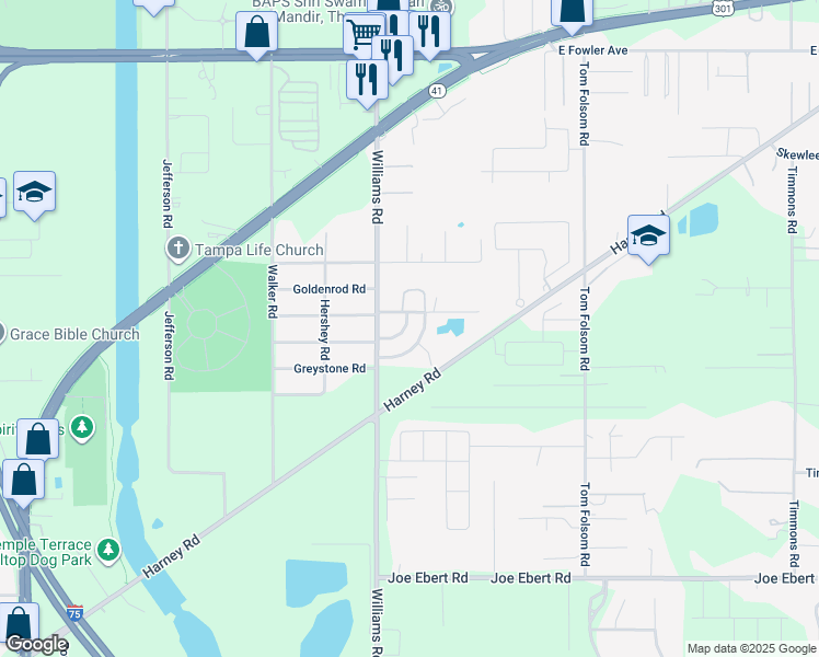 map of restaurants, bars, coffee shops, grocery stores, and more near 9548 Lake Park Drive in Thonotosassa