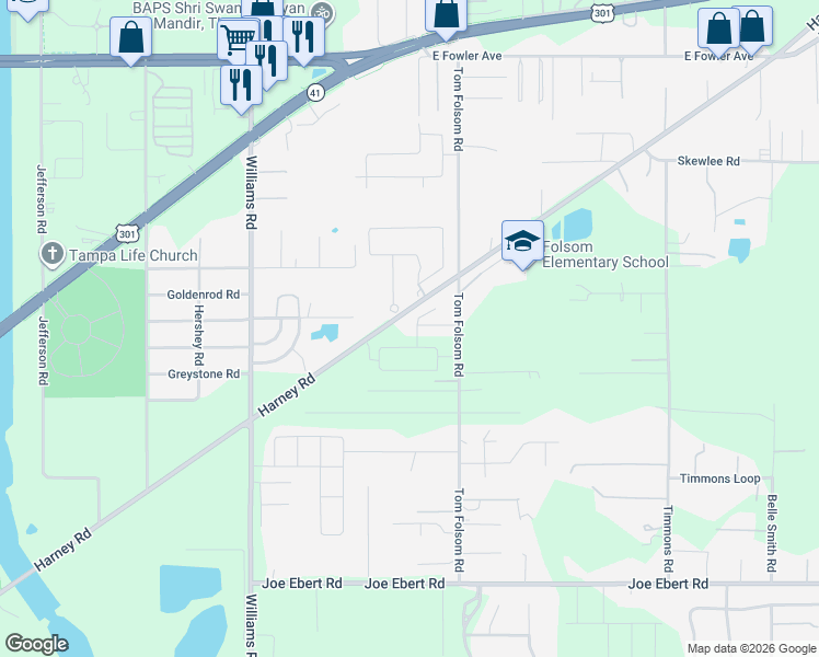 map of restaurants, bars, coffee shops, grocery stores, and more near 10806 Oak Ranch Heritage Place in Thonotosassa