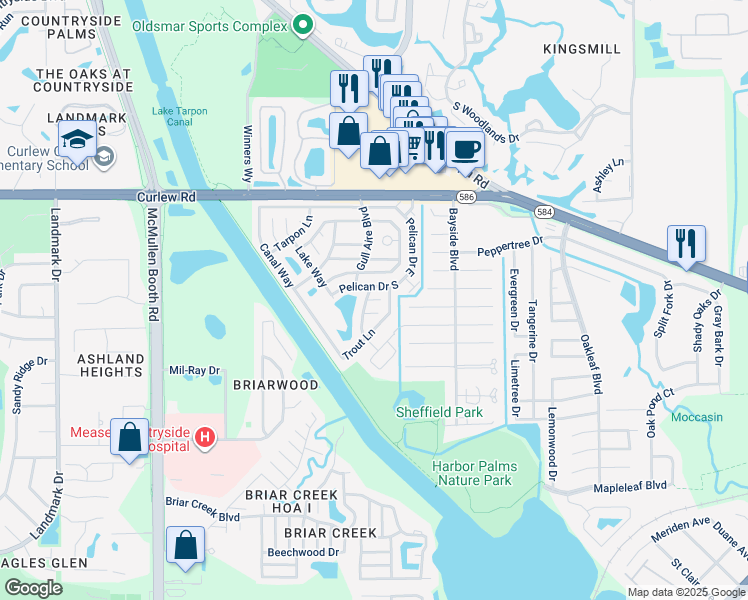 map of restaurants, bars, coffee shops, grocery stores, and more near Pompano in Oldsmar