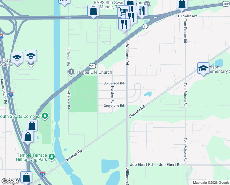 map of restaurants, bars, coffee shops, grocery stores, and more near 9403 Eastfield Road in Thonotosassa