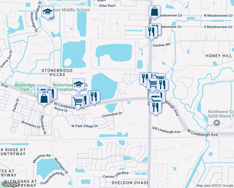 map of restaurants, bars, coffee shops, grocery stores, and more near 9103 Crystal Commons Way in Tampa