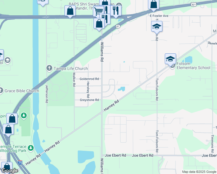 map of restaurants, bars, coffee shops, grocery stores, and more near 9508 Lake Park Drive in Thonotosassa