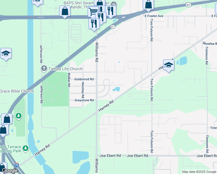 map of restaurants, bars, coffee shops, grocery stores, and more near 9548 Lake Park Drive in Thonotosassa