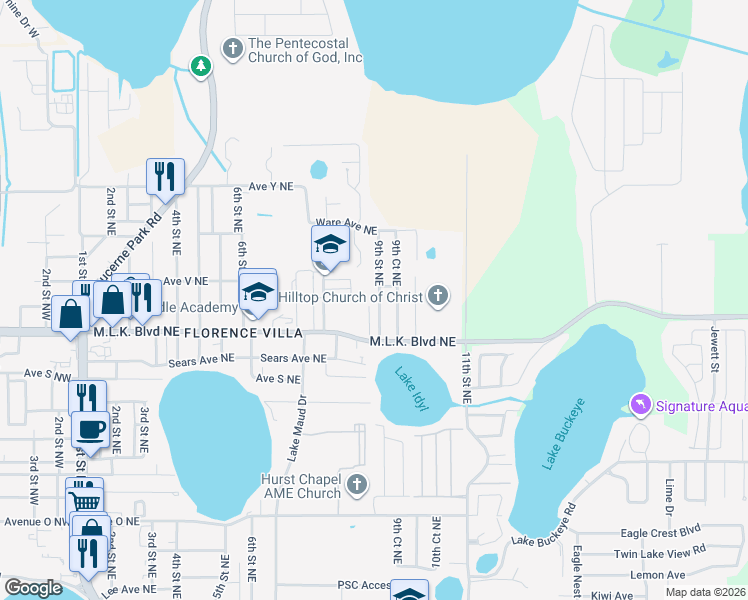 map of restaurants, bars, coffee shops, grocery stores, and more near 2108 9th Street Northeast in Winter Haven