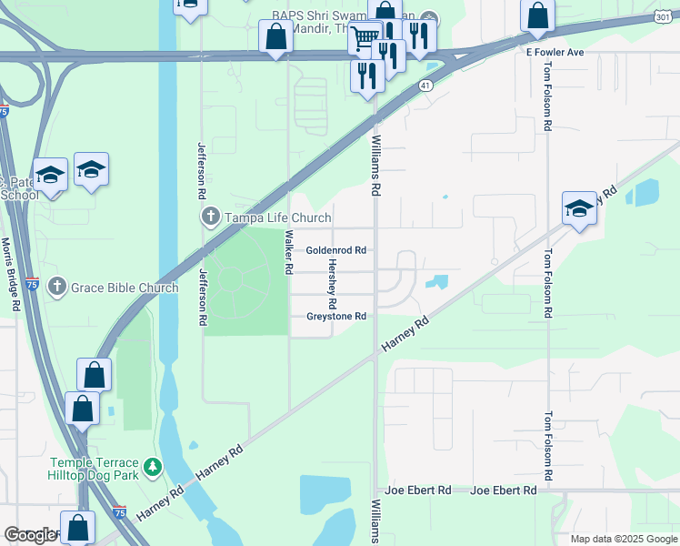 map of restaurants, bars, coffee shops, grocery stores, and more near 9404 Eastfield Road in Thonotosassa